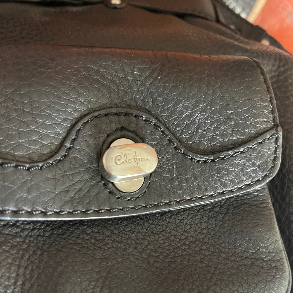 Cole Haan Large Black Pebbled Leather Saddle Bag - Picture 9 of 16